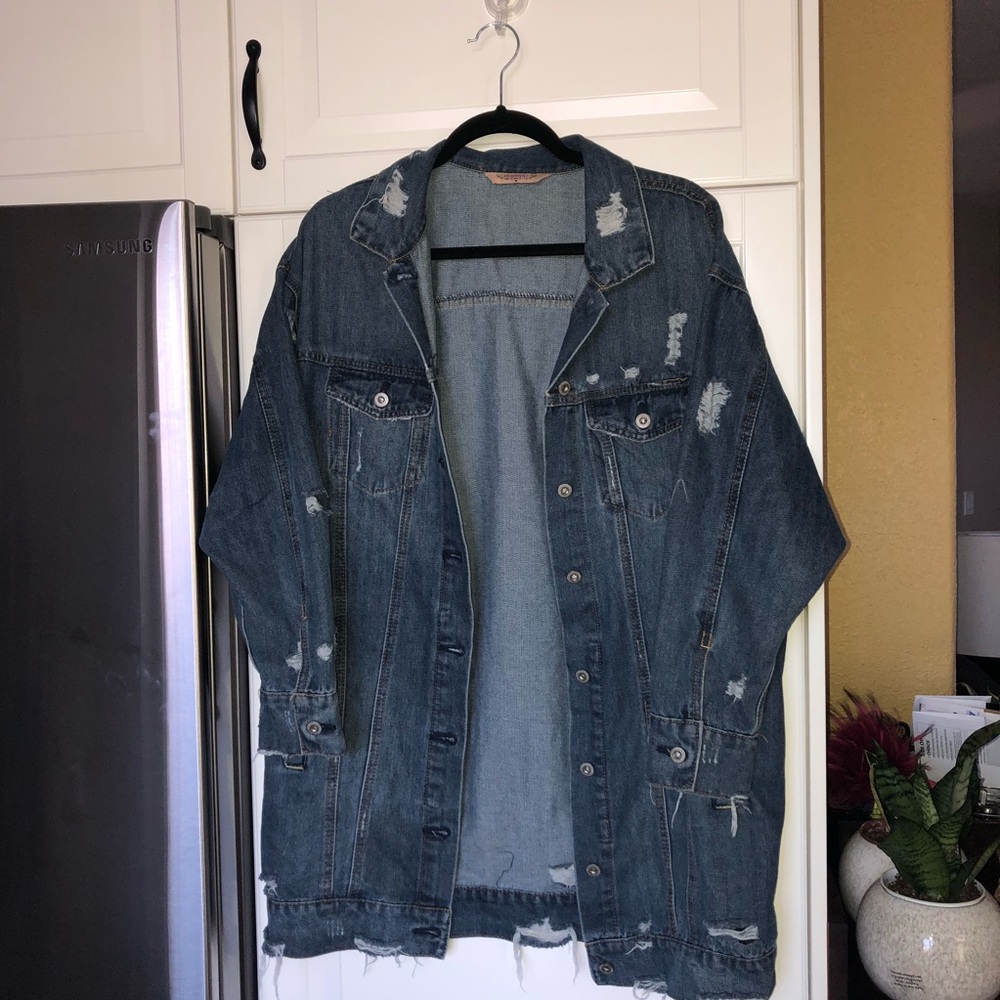 NWOT Long Tilly’s Ripped Denim Jacket